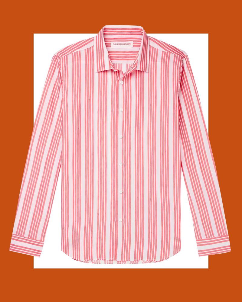 Giles Island Slim-Fit Striped Cotton and Linen-Blend Shirt