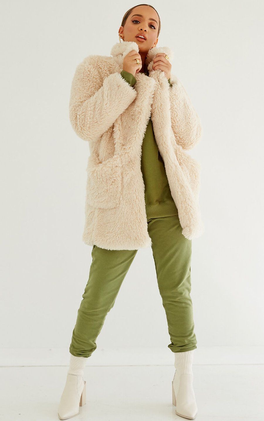 ZWWZ Women Faux Fur Casual Open Front Jackets Long Sleeve Warm Winter Lapel Coat Outerwear 