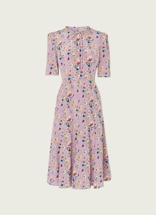 Montana Lilac Anemone Print Silk Tea Dress, LK Bennett, £236