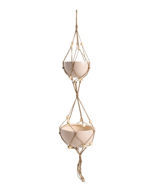 Hanging Planters With Wooden Beads
