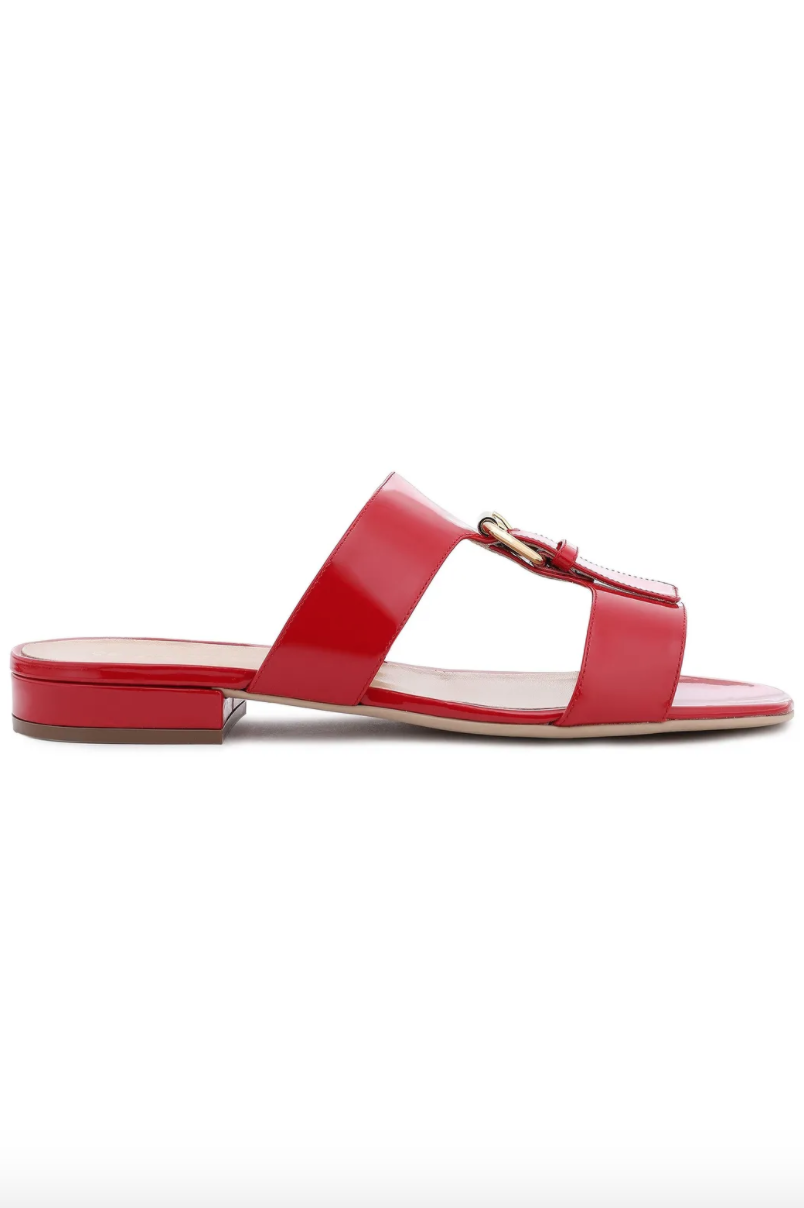 Buckle-detailed patent-leather sandals