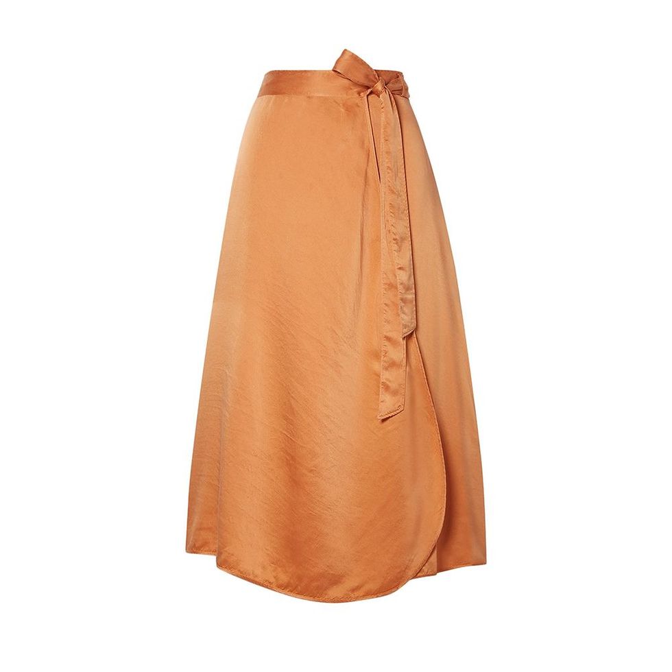 Hammered Washed Silk-Satin Midi Wrap Skirt