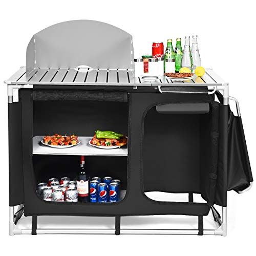 Camping Kitchen Outdoor Cabinet Stand Storage Portable Cooking Windshield UK 