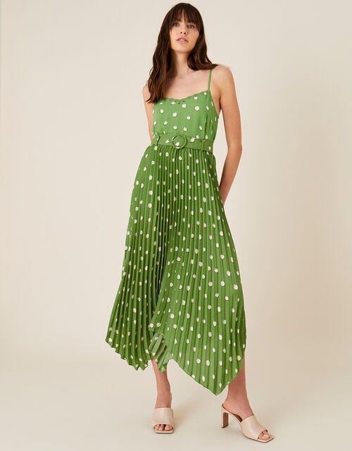 Spot Print Pleated Midi Skirt Green, Monsoon, £49