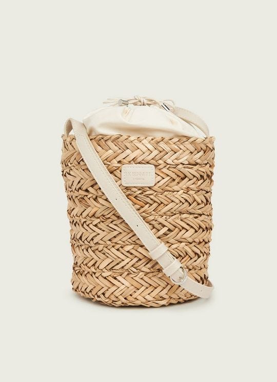 Mandy Natural Raffia Crossbody Bucket Bag