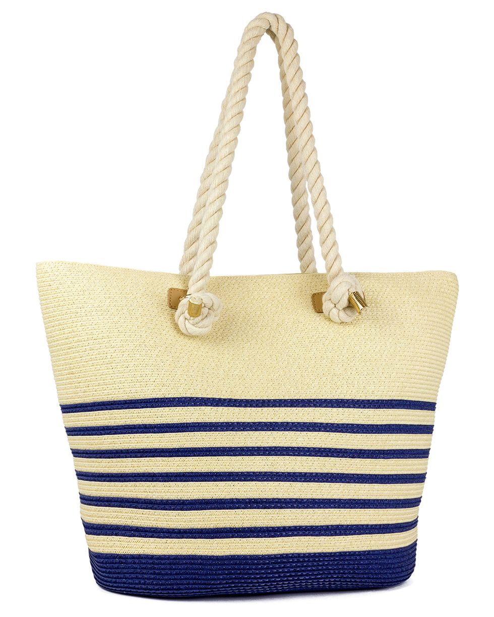 Magid Women's Striped Navy Paper Straw Tote
