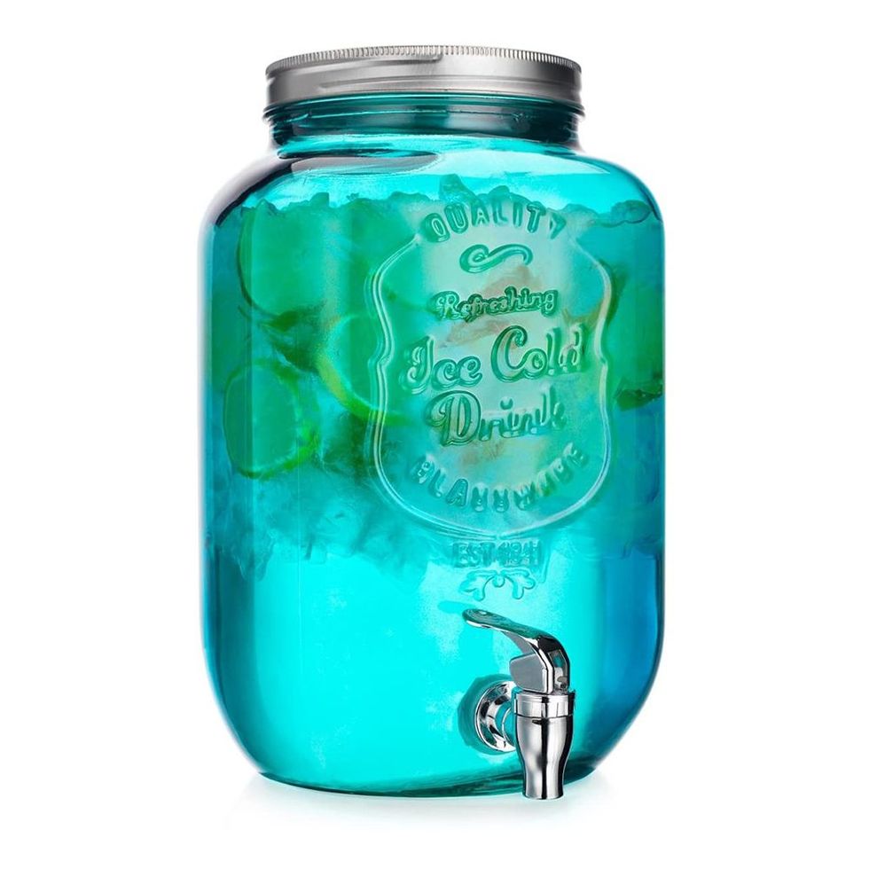 Elegant Home Blue Glass Mason Jar Drink Dispenser