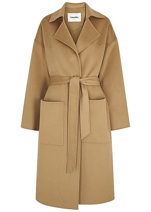 camel short trench coat