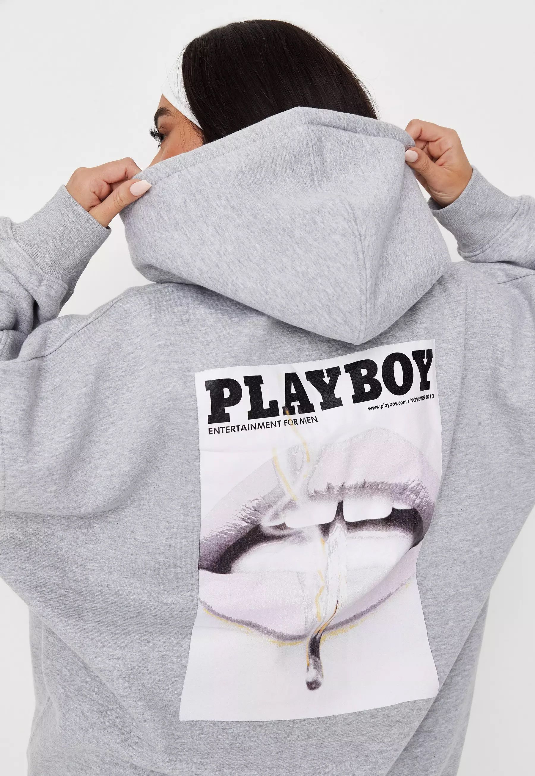 Playboy x missguided grey discount oversized bunny print hoodie dres