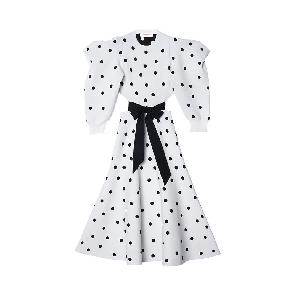 Dot Triangle Sleeve Knit Midi Dress