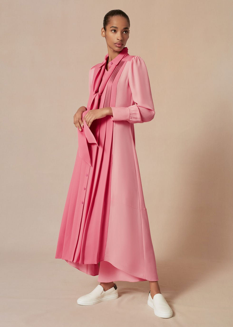 Colour Block Silk Shirt Dress + Belt