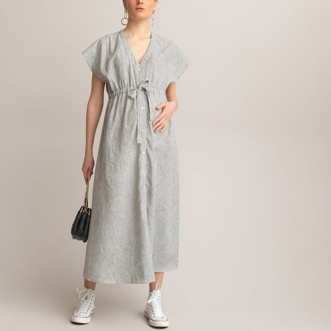 Striped Maternity Midaxi Dress with Short Sleeves, £52 