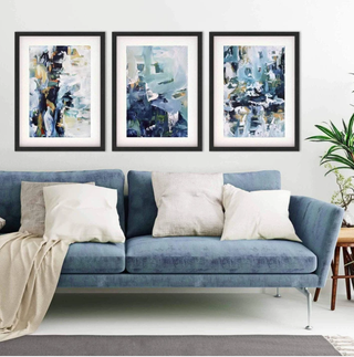 Textured Blue Abstract - Print Set Of 3