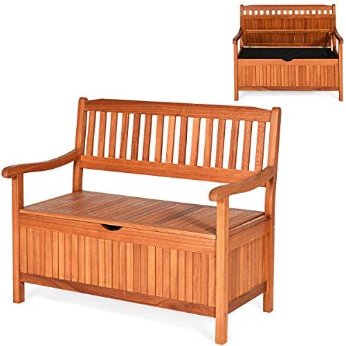 Tangkula Wooden Outdoor Storage Bench 