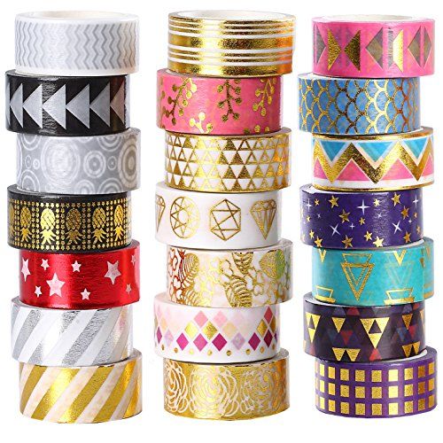 Foil Gold Decorative Washi Tape Set of 21 Rolls,15mm Wide Masking Tape Collection for DIY Crafts Wrapping by Ieebee