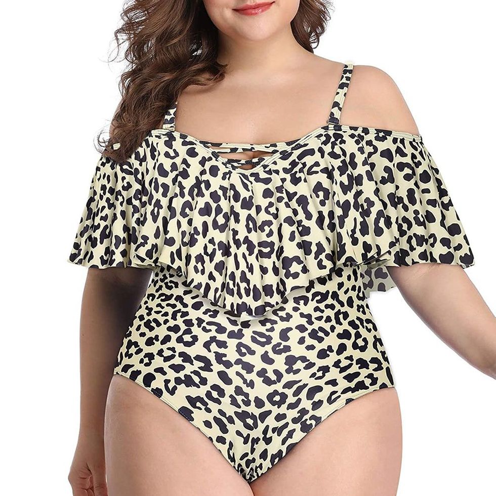 Daci Women Plus Size One Piece Swimsuits Tummy Control Ruffle Off
