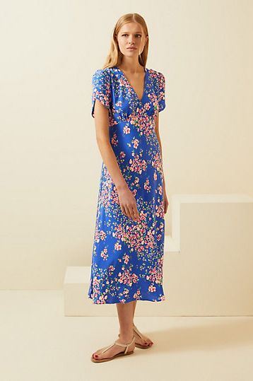 Floral V-Neck Midi Tea Dress