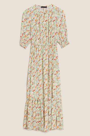 M&S Collection Floral Round Neck Midaxi Waisted Dress