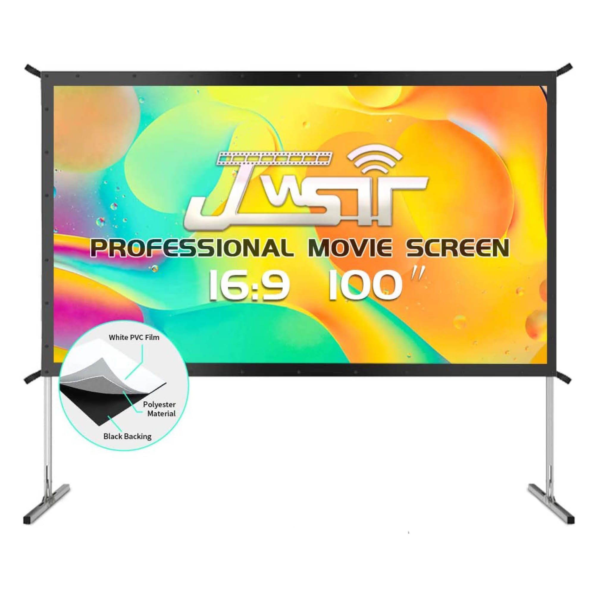Projector Screen with Stand,Indoor Outdoor PVC Projection Screen HD 100'' 16:9 