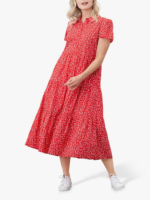 Sadie Spot Print Shirt Dress, Red
