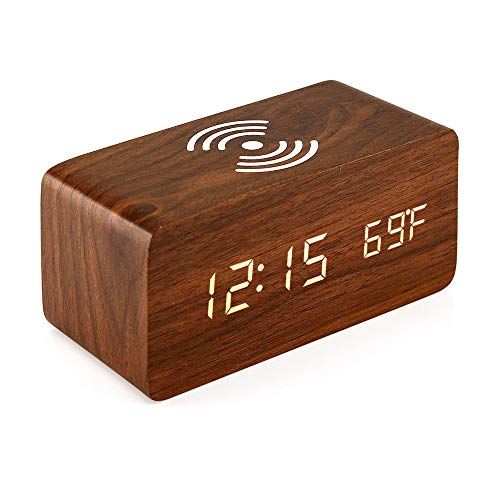 Wooden Alarm Clock with Qi Wireless Charging Pad