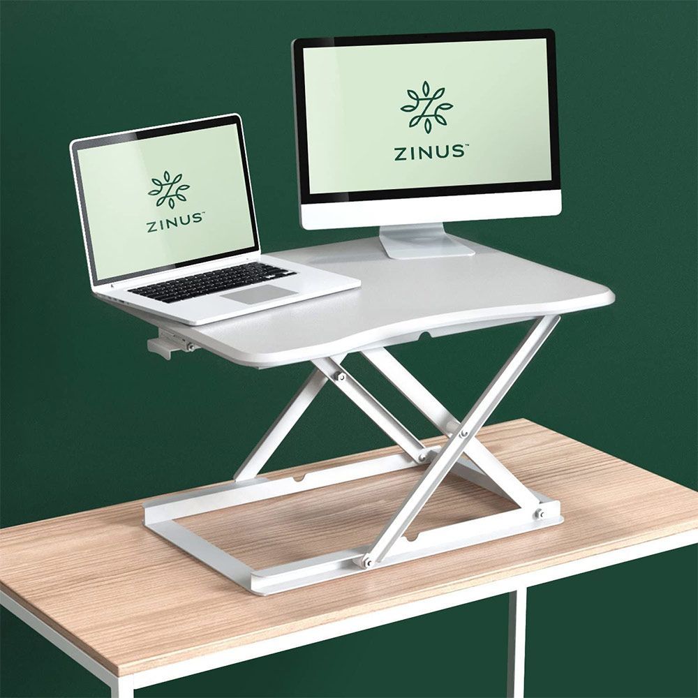 FENGE Standing Desk Converter 32 Wide with Large Storage Area and Removable Keybroad Tray Sit to Stand Up Desk for Dual Monitors SD315001WB 