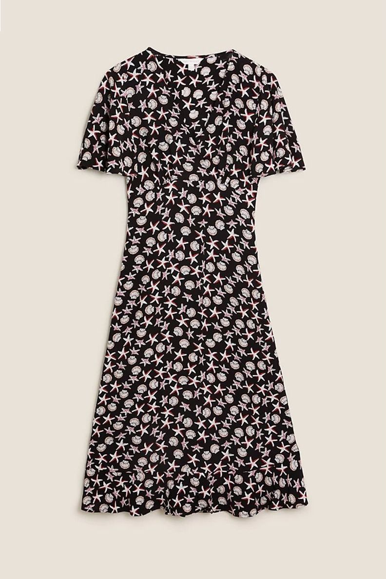 M&S x Ghost Printed V-Neck Angel Sleeve Midi Tea Dress