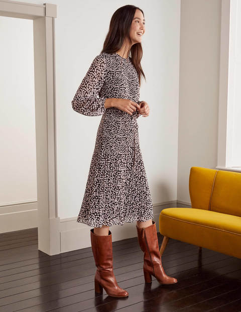 Nell Pleated Dress - Black and Milkshake, Blossom