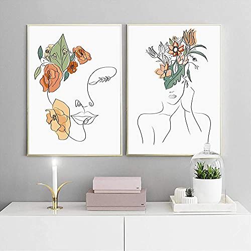 Line Art Print Woman & Flowers