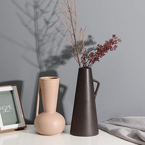 Set of 2 Black and Brown Tall Ceramic Vases 