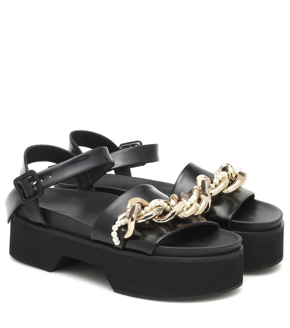 Embellished leather platform sandals