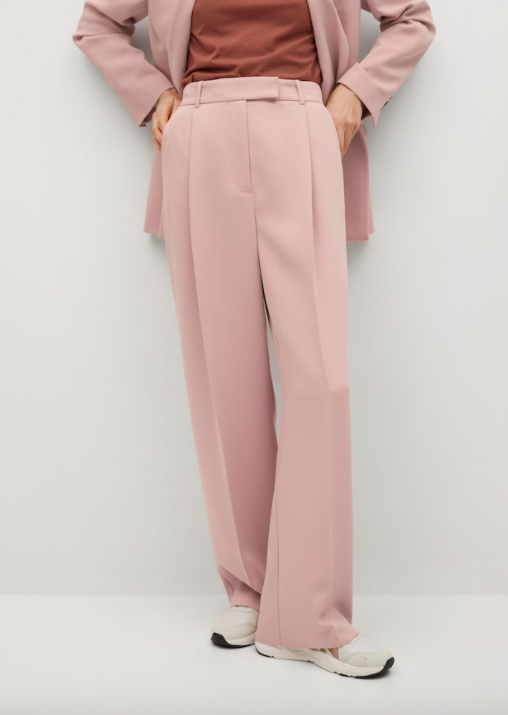 Pastel pink pleat straight trousers