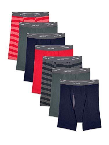 7 Pack Fruit Of The Loom Boxer Briefs Solid and Stipe – Famous