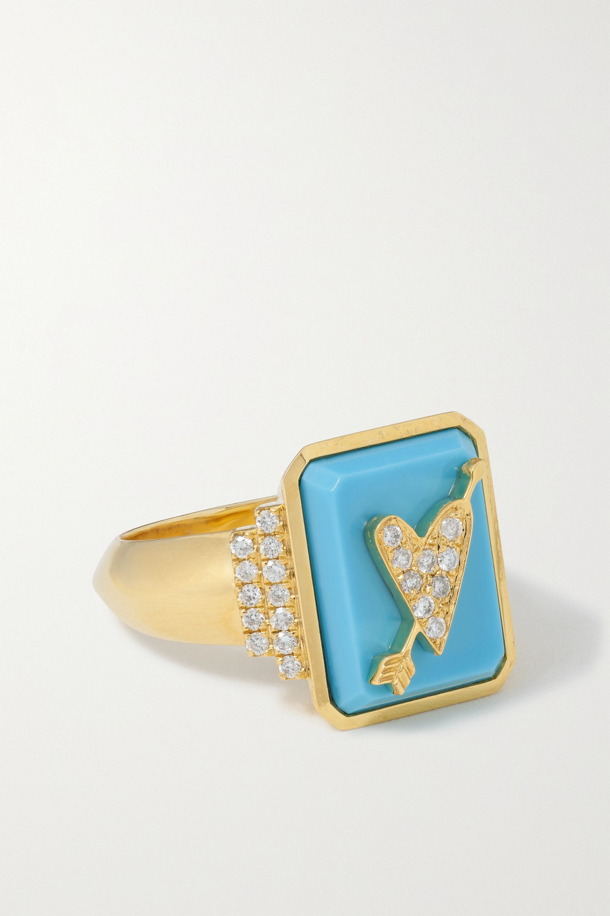 18-karat gold, turquoise and diamond signet ring