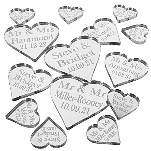 Personalised Wedding Favours 50 pcs Wedding Favours for Guests Wedding Decorations Mr & Mrs Any Text Wedding Heart Favours Love Heart Little Mini Gifts Tokens Rose Gold 