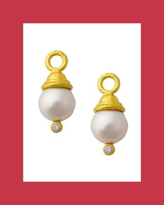 19K Yellow Gold Pearl & Diamond Drop Small Earrings