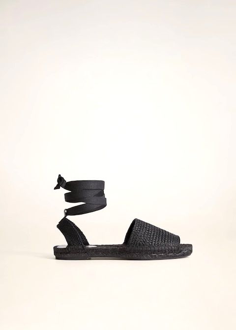 ESPADRILLES SANDALS in Black Leather. Summer Flat Shoes. -  UK