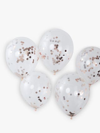 Ginger Ray Confetti Balloons, Pack of 5, Rose Gold