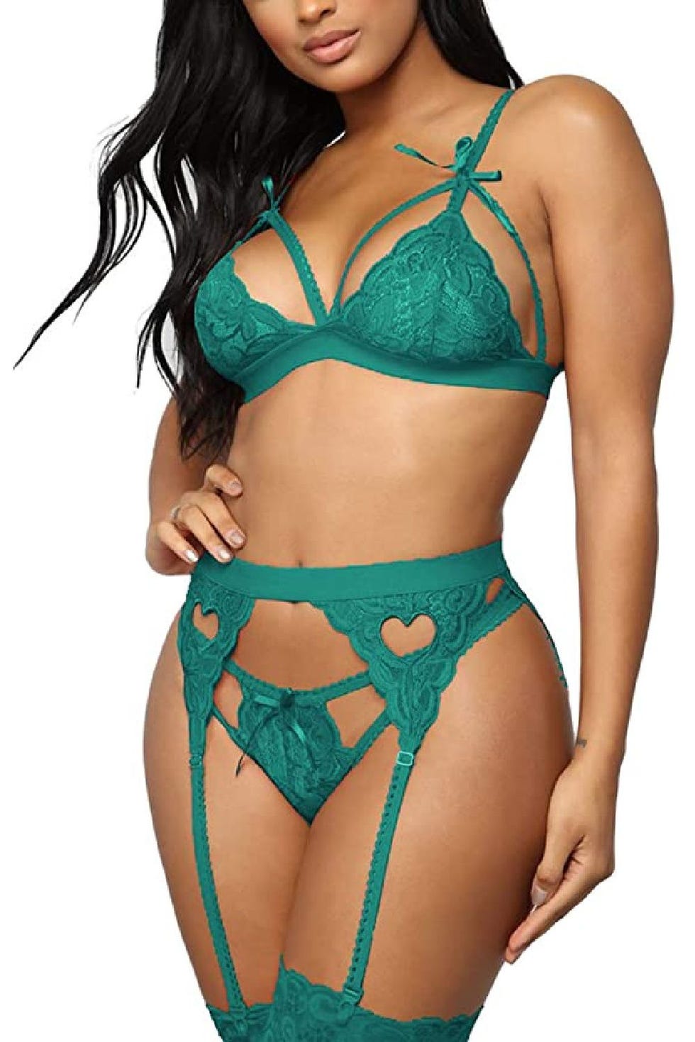 Buy Valentine's Day Green Lace Lingerie Set Black Lace Lingerie Sexy  Lingerie Suspender Belt Green Lingerie Online in India 