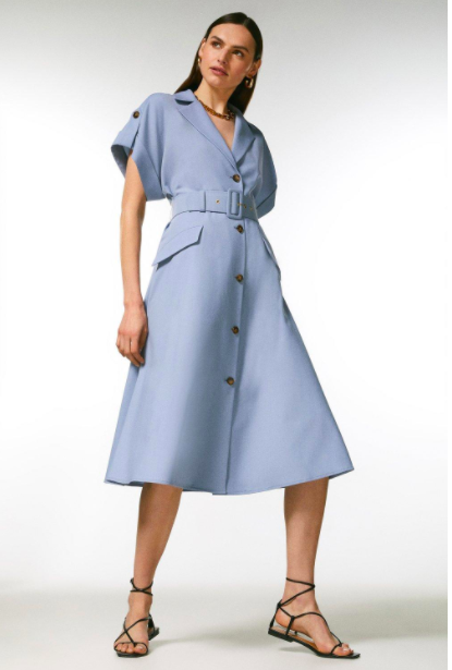 Polished Wool Blend Button Utility Dress, Karen Millen, £149.25