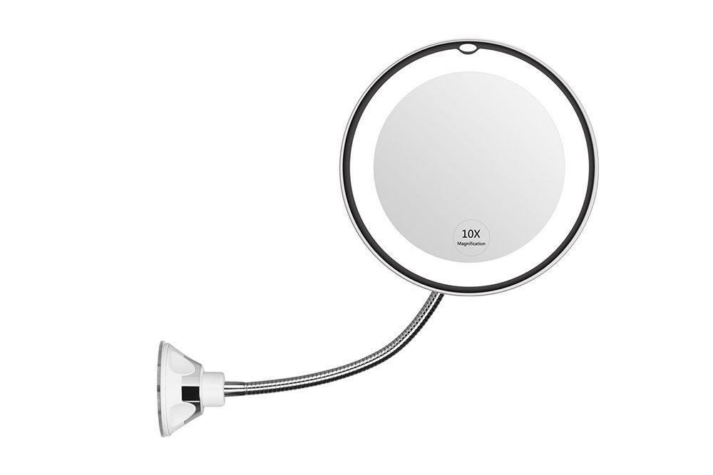 Circular LED Make Up Magnifying Mirror Suction Cup Base 360° rotation Pukkr X10 Magnification 