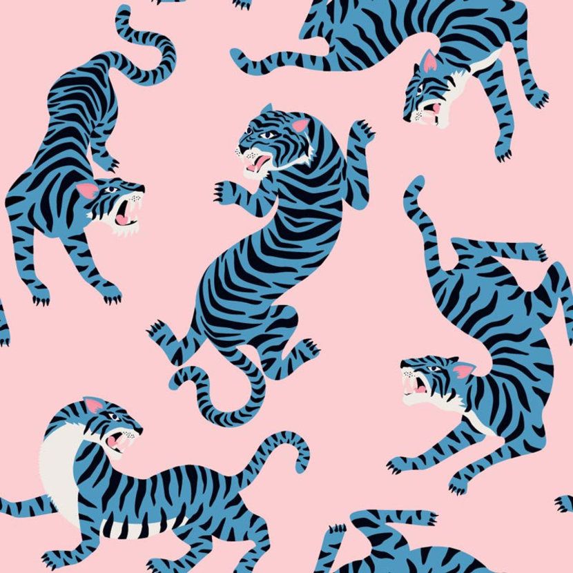 Wild Blue Tiger Pattern Wallpaper
