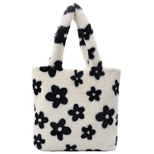 Juryfew Fluffy Flower Pattern Plush Shoulder Bag