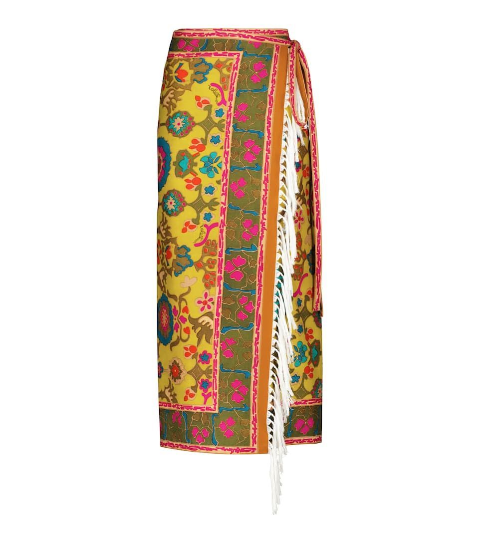 Printed cotton midi wrap skirt