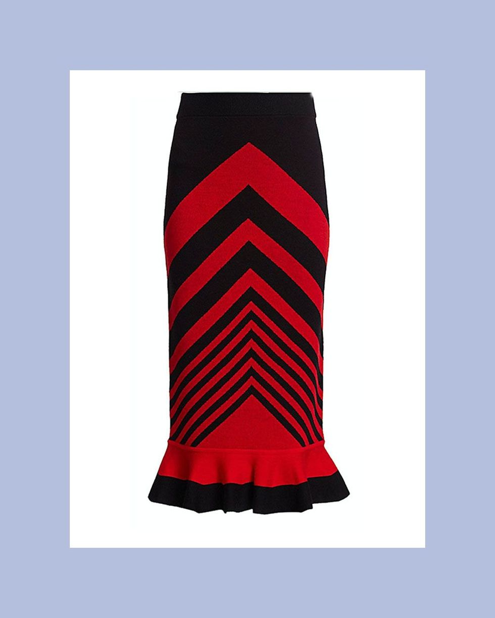 Chevron Striped Knit Midi Skirt