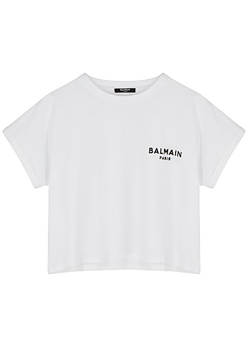 短版上衣推薦#4：BALMAIN印花短版棉T