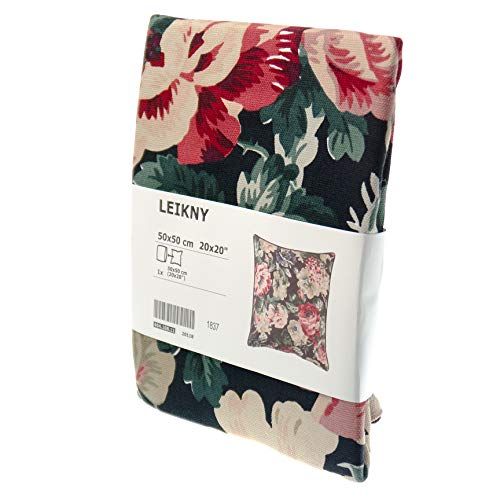 IKEA LEIKNY Floral Black Cushion Cover 50x50cm