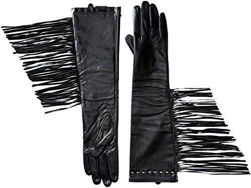 Fringed Black Leather Glove 