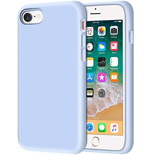 Anuck Case for iPhone SE 2020, iPhone 8 and iPhone 7, (4.7 inch), Non-Slip Liquid Silicone Gel Rubber Bumper Soft Microfiber Lining Hard Shell Shockproof Full-Body Protective Cover, Light Blue