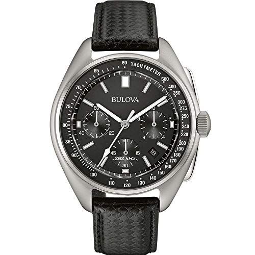 Bulova Men's Designer Watch Leather Strap - Black Lunar Pilot Wrist Watch 96B251